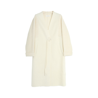 西町村屋法式纯色盘扣羊毛长大衣