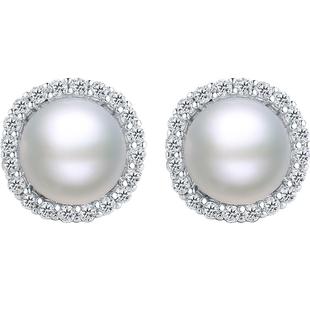 周六福淡水珍珠耳钉赫本风耳饰女S925银耳环送女友本命年礼物