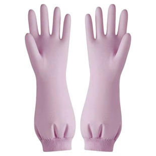洗碗手套女防水耐用家务洗衣服加厚加绒保暖清洁防滑贴合束口粉色