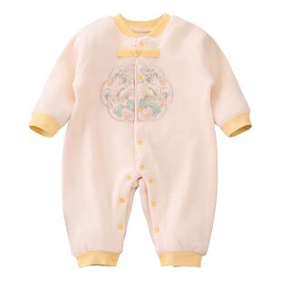 新生儿婴儿衣服秋冬加绒男女宝宝一体绒保暖双面绒无骨中厚连体衣