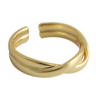 韩版S925纯银戒指女线条交织麻花简约个性开口指环圆珠细圈食指戒