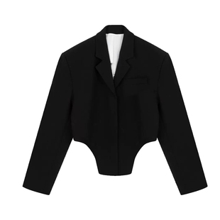 pushBUTTON羊毛前长后短女士设计感短款西装外套银泰百货 301604