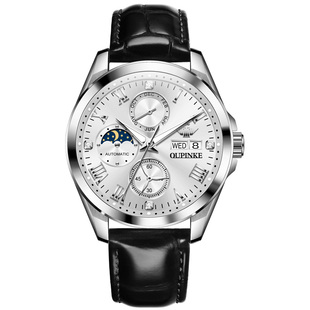 瑞士认证品牌新款商务男表月相全自动机械表真皮表带男款正品十大