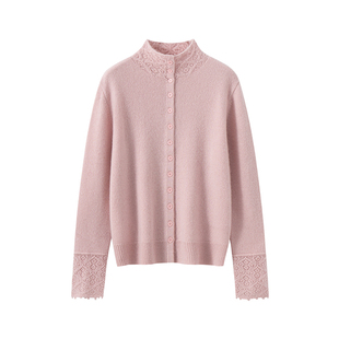 秋冬新款100%纯山羊绒开衫女半高领镂空本命年红色针织打底衫毛衣