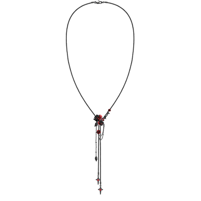 高级感立体玫瑰花流苏长项链暗黑
