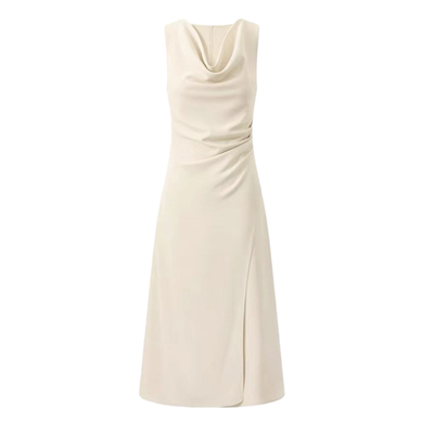 DPLAY荡领开衩缎面连衣裙