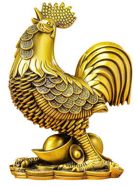 大号黄铜鸡摆件元宝金鸡报晓生肖大吉大利办公室招财开业客厅装饰