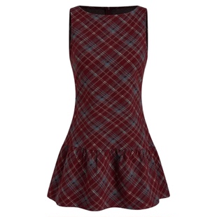 【明星同款】CIDER新年穿搭格纹格子美式复古红色连衣裙114054255