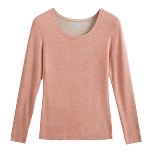 女羊绒蚕丝自发热双面磨毛加绒保暖内衣无痕大圆领打底衫修身秋衣