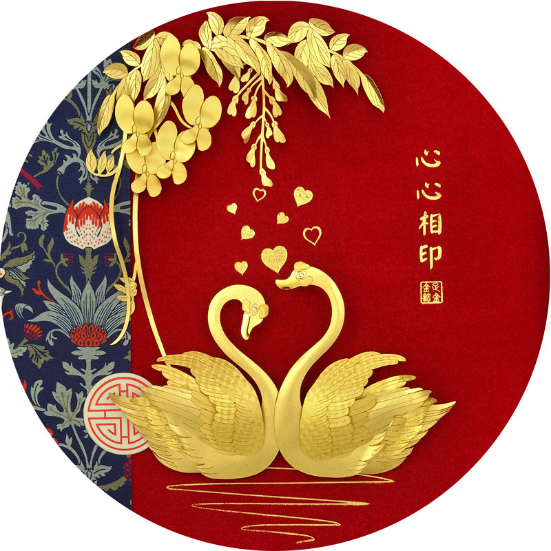 足金金箔画天鹅结婚礼物送新人新娘朋友新婚高级创意高档摆件轻奢