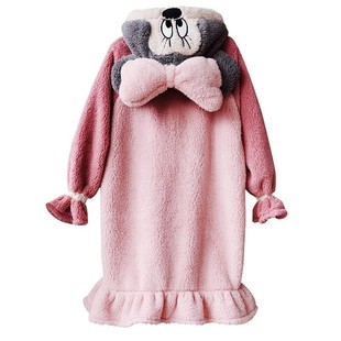 儿童睡袍女童秋冬季珊瑚绒加绒加厚可爱卡通米奇中大童可爱家居服