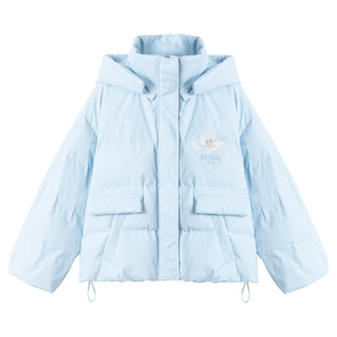 KEIKO 俏皮软语90绒子白鸭绒短款羽绒服冬量感暖核加厚连帽面包服