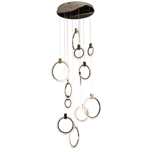 别墅楼梯长吊灯复式楼挑空客厅loft旋转现代轻奢天然水晶原石吊灯