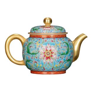 钟家窑茶壶 景德镇高端珐琅彩缠枝花纹陶瓷茶壶单壶纯手工泡茶壶