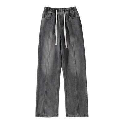 胖胖哥美式渐变男牛仔裤秋冬季加绒加厚大码宽松阔腿直筒长裤子潮