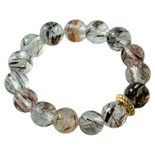 OkFineyard天然黑金超七戒指女小众设计招财旺财水晶串珠弹力指环