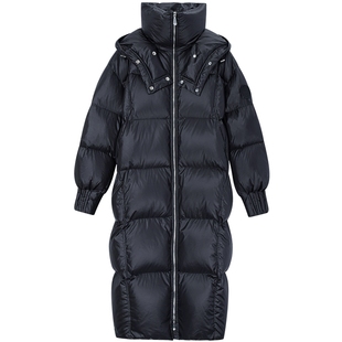 【90白鸭绒】Juicy Couture橘滋羽绒服女黑色加厚保暖中长款外套