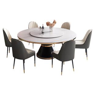 岩板餐桌椅组合轻奢家用小户型吃饭圆桌现代简约圆形带转盘饭桌