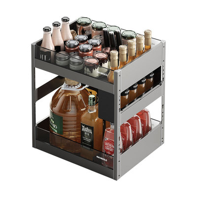 悍高调味拉篮厨房橱柜拉篮抽屉式铝合金收纳调味篮内置调料置物架