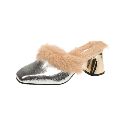 毛毛拖鞋女外穿高跟鞋包头穆勒