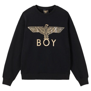 BOYLONDON时尚潮牌复古烫金印花长袖上衣春季男女同款卫衣N03058