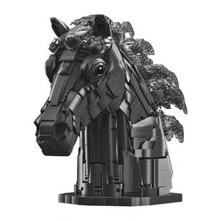 启智乐马年十二生肖马的黑色马面马首吉祥物礼物摆件拼装积木玩具