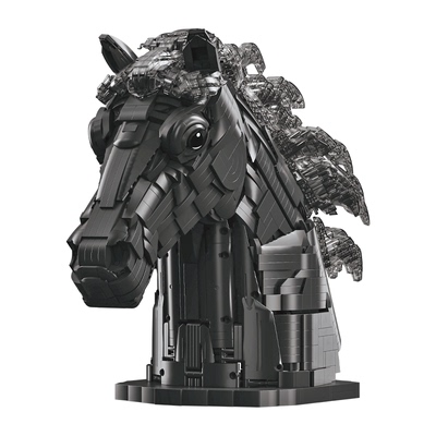 启智乐马年十二生肖马的黑色马面马首吉祥物礼物摆件拼装积木玩具