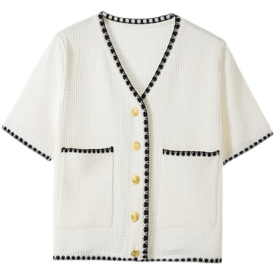 小香风名媛宽松显瘦开衫针织短袖