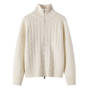 秋冬加厚100纯羊毛半高领针织开衫女宽松显瘦拉链毛衣外套时尚潮