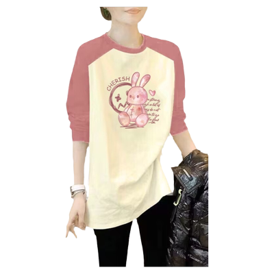 纯棉长袖T恤女遮屁股上衣