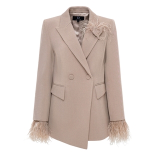 IDPAN西装外套25冬时尚精致通勤设计感女装品牌羽毛西服