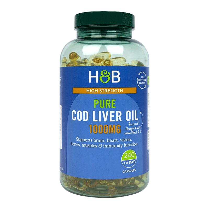 【自营】英国hb荷柏瑞鳕鱼肝油鱼油软胶囊omega3欧米伽dha240粒