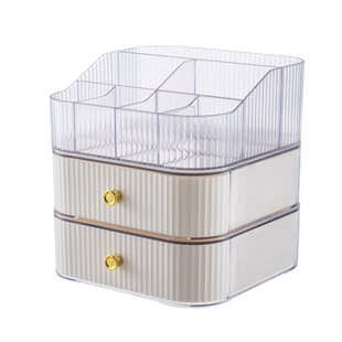 奶油风化妆品收纳盒桌面抽屉式口红置物架水乳面膜梳妆台护肤品箱