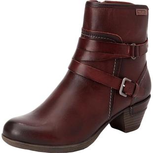 Pikolinos派高雁冬季牛皮纯色皮带扣锥形中跟时尚圆头短靴PA04030