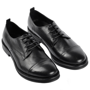 手工胎牛皮男士商务休闲皮鞋圆头真皮三接头德比鞋软皮潮流男鞋