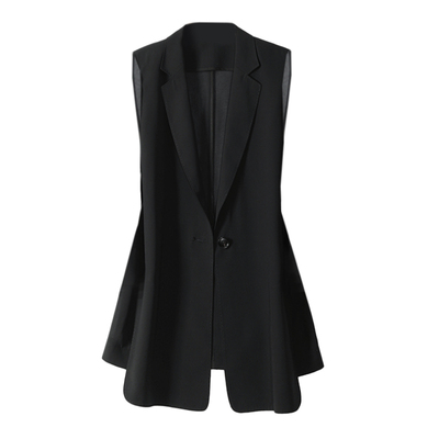 一粒扣ol搭配西装领开衩设计马甲