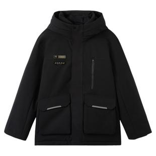 快鱼男士工装口袋羽绒服2025年冬季新款简约百搭户外加厚羽绒外套
