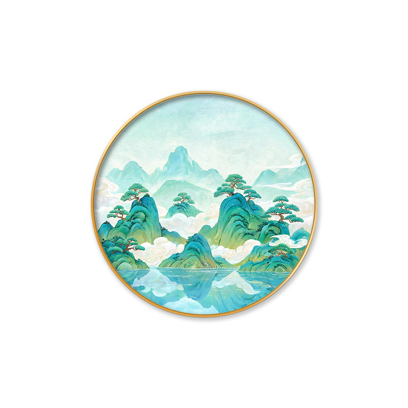 青山迎客松十字绣满绣2026新款山水风景图装饰小件圆形DIY手工绣