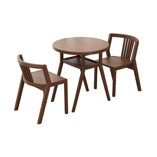 圆形实木阳台茶桌椅组合休闲喝茶三件套创意小型一桌二椅圆桌茶几