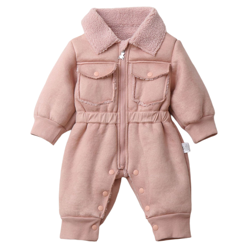 皮毛一体连帽收腰宝宝连体衣小童爬爬服外出服2025冬季新款童装