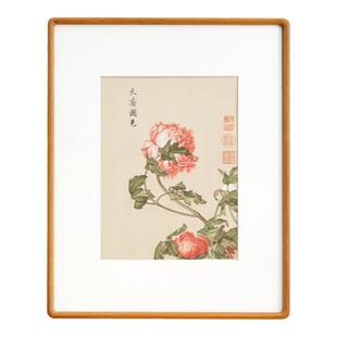 郎世宁装饰画新中式国画床头卧室餐厅花卉鸟牡丹芍药荷花四联挂画