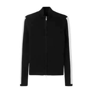 U/TI黑色撞色双拉链打底针织衫女百搭修身款开衫尤缇2023冬季新款