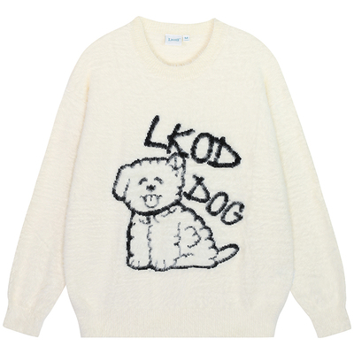 LKOD休闲圆领小狗提花毛衣