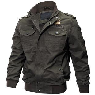 军旅外套2025秋冬新款多袋户外纯棉休闲工装夹克大码加绒立领上衣