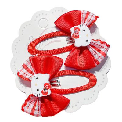 KT猫女童边夹发卡甜美红色蝴蝶结