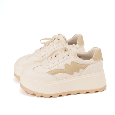 真皮透气圆头增高小白鞋BABORER