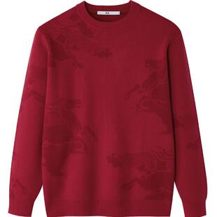 HLA/海澜之家圆领长袖针织衫25秋冬新加厚保暖包芯纱红色打底衫男