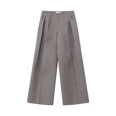 廓形灰色羊毛混纺西装休闲阔腿裤