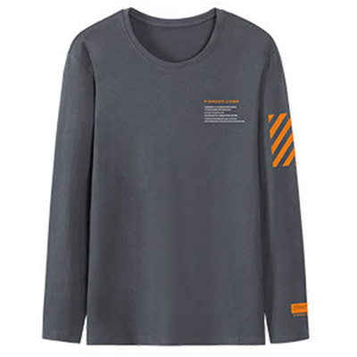 拓路者春季款舒适纯棉男式t恤针织长袖圆领套头上衣印花休闲打底