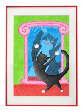 客厅卧室装饰画猫治愈手绘小众画